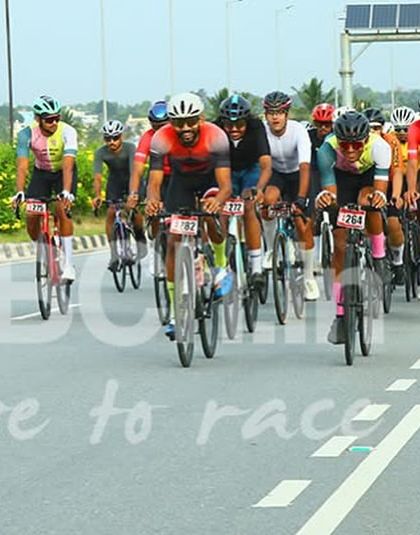 An arrow on the road guides the peloton. I ensure all my race courses are clearly marked for the safety and convenience of the riders.