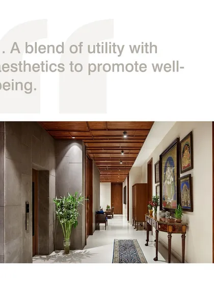 A home should blend utility with aesthetics to promote well-being. This corridor combines elegant art display with a beautifully crafted timber ceiling that conceals services, creating a space that is both functional and inspiring.