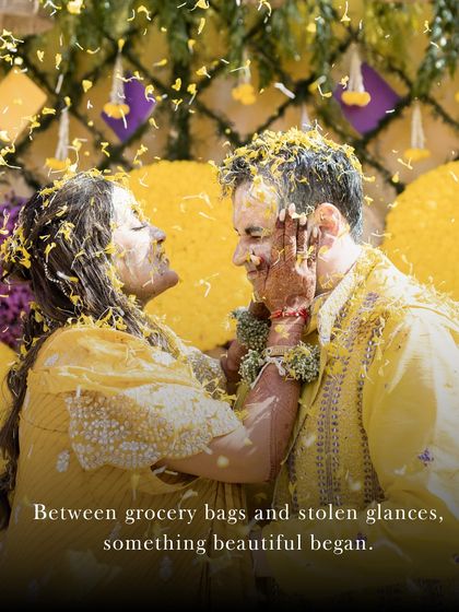 A tender moment amidst the fun of the Haldi ceremony, showing that even the most high-energy events have moments of quiet love.