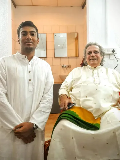With the one and only Ustad Swapan Chaudhuri da, a legend of the tabla, at the Naada Bindu festival. Meeting such masters is a lesson in itself.