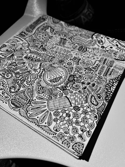 A different corner of the 'SOUL-CONNECTIONS' piece, showing the depth created by the dense patterns.