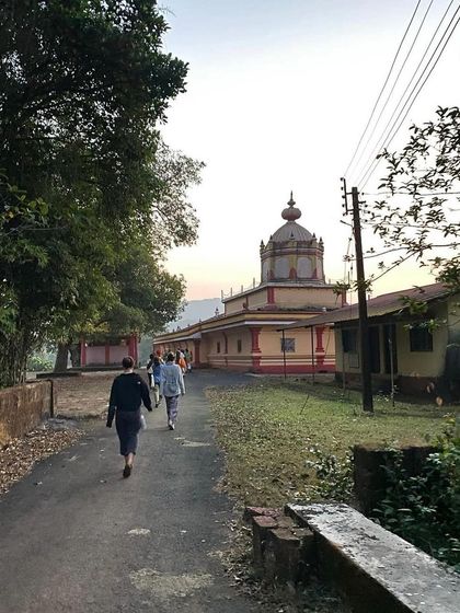 A view of the path leading to a nearby temple, a frequent destination for our morning walks. Integrating with the local spiritual landscape is part of our practice.