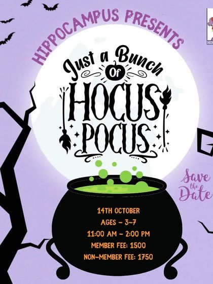 Save the date for a bunch of Hocus Pocus! We're brewing a magical potion of sensory play, crafts, games, and fantastical stories for three hours of non-stop fun.