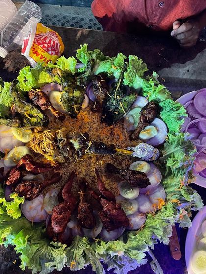 A beautifully arranged platter of our mixed non-veg starters, ready to be served at a Shahi Table.