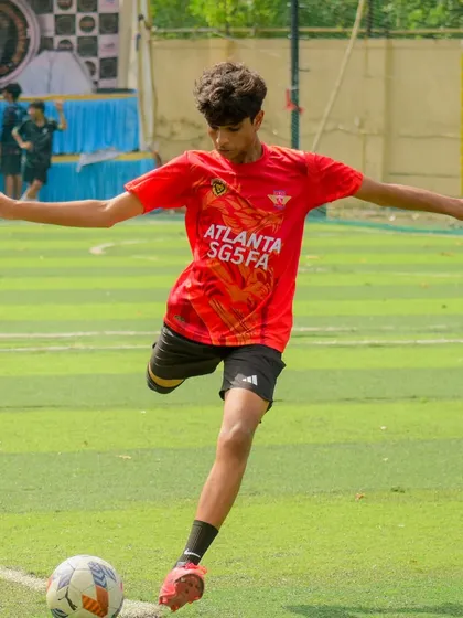 A moment of pure technique as our U15 player connects with the ball mid-air.