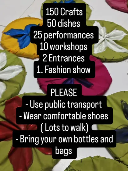 A helpful guide for our visitors. With 150 crafts and so much to see, we remind everyone to wear comfy shoes and bring their own bottles and bags.