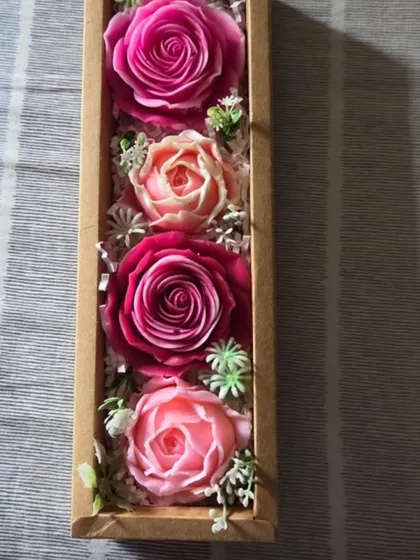 Another view of the boxed flower soaps, a luxurious and beautiful gift.