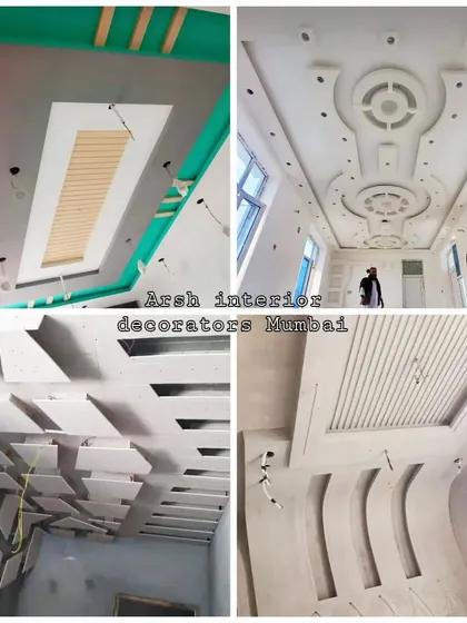 Another collection of my gypsum ceiling designs during the construction phase. This demonstrates my capability in creating diverse styles, from 3D block patterns to elegant curved forms.