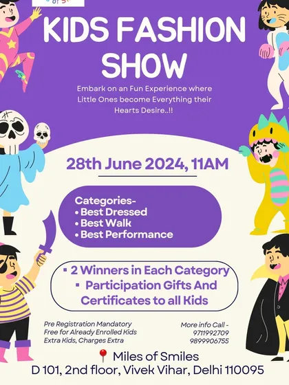 Announcing our Kids Fashion Show! A special event where little ones can dress up and walk the ramp with confidence.
