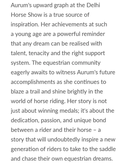 The article concludes by noting that Aurum's story is an inspiration, highlighting the dedication, passion, and unique bond between a rider and their horse.