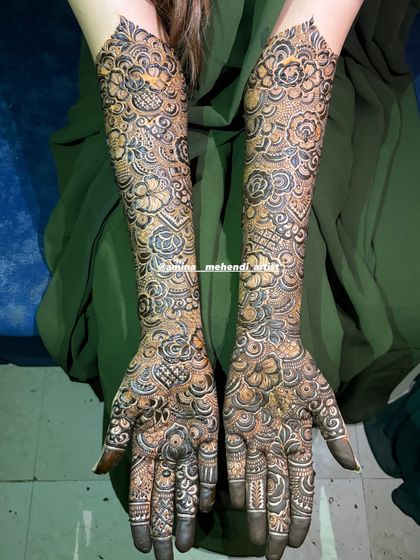 Another look at a full bridal design, showing the consistency and detail I apply to both arms for a perfectly symmetrical and balanced appearance.