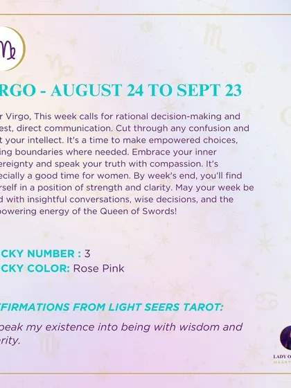 A weekly tarot prediction for Virgo. This week calls for rational decision-making and honest, direct communication. It's a time to make empowered choices and set boundaries.