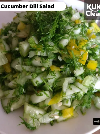 This cucumber dill salad is incredibly simple and refreshing. The fresh dill adds a unique flavor that pairs beautifully with the crisp cucumber.