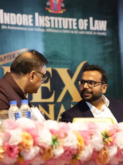 Our Partner, Saurabh Bindal, in discussion with another dignitary at the Indore Institute of Law. These events are important platforms for exchanging ideas on the evolving landscape of law.