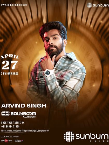 The poster for a Bollyboom Club Night at Sunburn Union, a massive Thursday night party.