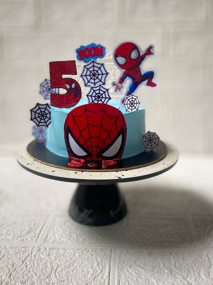 Another view of the action-packed Spiderman cake, ready to make a 5-year-old's day.