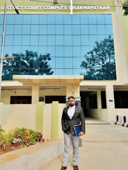 Standing outside the District Court Complex in Visakhapatnam. My work takes me across the country, and I am prepared to fight for my clients in any jurisdiction.