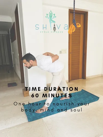 Each of my online yoga classes is 60 minutes long. This gives us enough time to properly warm up, move through a sequence of asanas like the Parsvottanasana variation shown here, and cool down with restorative poses and meditation. It is one hour dedicated to nourishing your body, mind, and soul.