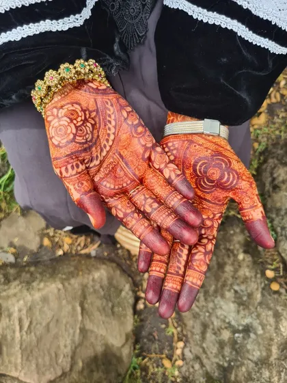 This is the Day 1 stain from my bridal blend cones. The color starts as a vibrant orange and will darken significantly over the next 24 to 48 hours, which is a sign of pure, chemical-free henna.