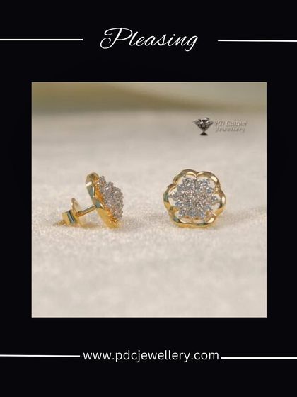 A pleasing floral-shaped diamond cluster stud in 18kt hallmarked gold. The open-work design makes them feel light and delicate.