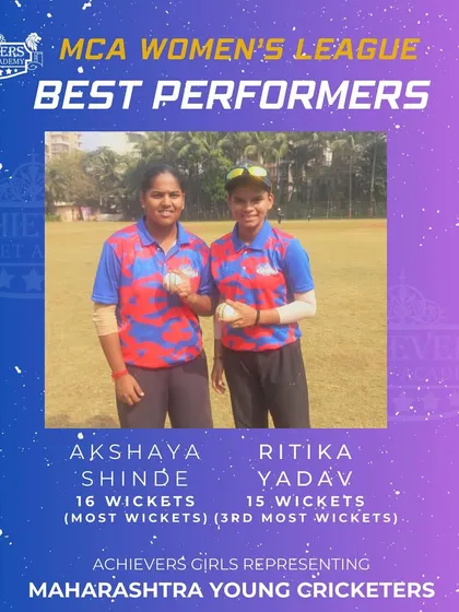 Our top bowlers, Akshaya Shinde and Ritika Yadav, were instrumental in our MCA Women's League victory with 16 and 15 wickets respectively.