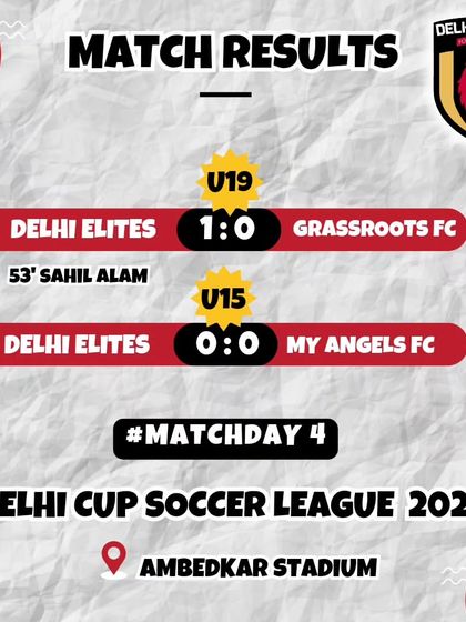 Matchday 4 results from the Delhi Cup Soccer League, including a 1-0 win for our U-19s.