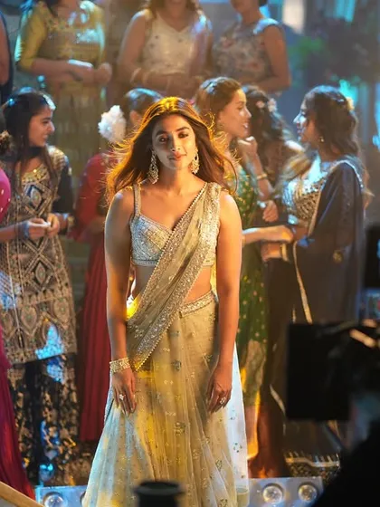 A beautiful shot of Pooja Hegde on the 'Deva' set, with a soft key light creating a gentle glow, demonstrating our precise control over lighting quality.