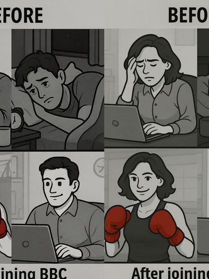 This cartoon says it all. Transform your work life from stressed and tired to focused and energized by joining BBC.