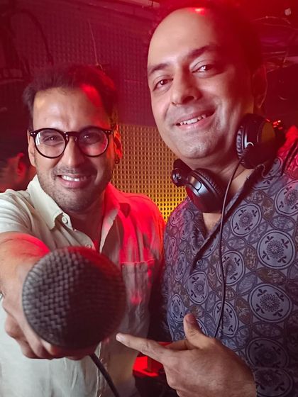 Sharing the mic with MJ Rakesh. I often have guests and friends join me in the booth.