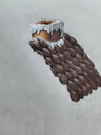A wider view of the gingerbread house WIP.
