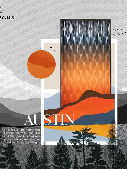 The 'Austin' panel is a visually appealing piece meant to mesmerize with its warmth and serenity. The ombré effect, moving from dusk to dawn, is captured in a striking geometric pattern.