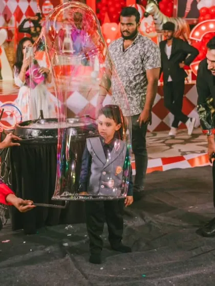 A magical moment as the birthday boy is enclosed in a giant bubble. This is the kind of unique, memorable experience I strive to create at every child's party.