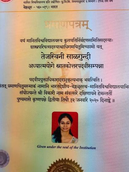 Tejaswini S - Online Group Yoga Classes My Path in Yoga: Credentials & Lineage photo 16