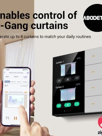 This advanced wall panel provides dedicated control for up to four sets of curtains. The intuitive interface shows the current position and allows for precise adjustments to match your daily routines and privacy needs.