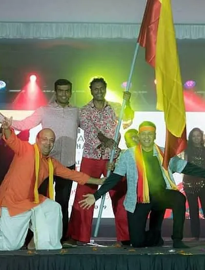 The grand finale of a Kannada Rajyotsava celebration I choreographed. We had 75 performers of all ages on one stage, united by dance. This photo captures the pride and scale of our community event performance.