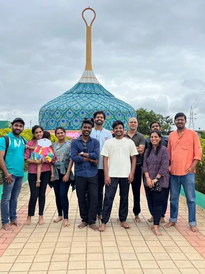 Our group at the peacock-domed Jain temple at Mandaragiri Hills.