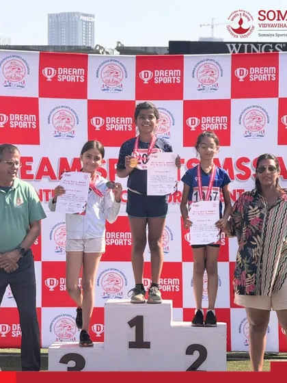 Jiyana Mehta on the podium after securing a silver medal in the U-10 girls’ 50m event at the MSSA 131st Annual Inter School Athletics Tournament.