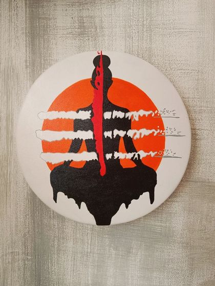 A duplicate of 148, the yoga-themed signage mounted on a wall, demonstrating how our custom art can serve as beautiful branding for a business or studio.