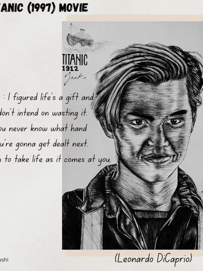 "To make each day count." A tribute to Jack Dawson from Titanic, created using a pen and ink cross-hatching technique. I paired my art with one of his most iconic quotes.