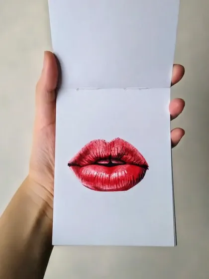 A small sketchbook drawing of lips, created with a red ballpoint pen. I focused on capturing the texture and glossy highlights.