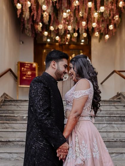 An intimate, happy moment between the couple at their Sangeet. We love capturing the way they look at each other.