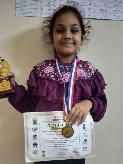 Heartiest congratulations to Avika Maheshwari from Bangalore for securing 3rd Prize in Surya Namaskar. Her dedication and bright energy are a wonderful reflection of the spirit of our young yogis.