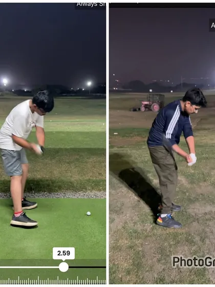 Before and after of a junior golfer's setup. A more athletic posture is the first step towards a better swing.