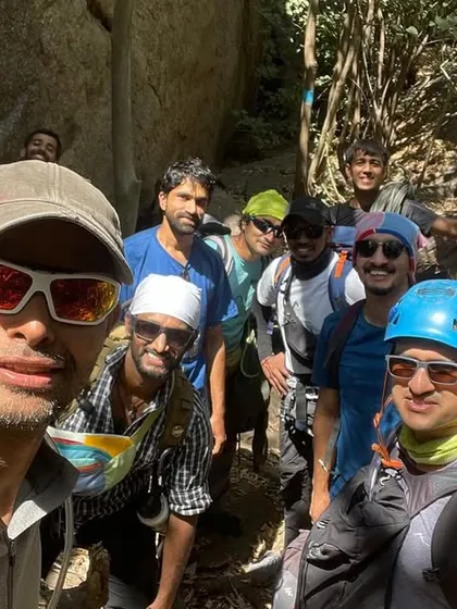 The happy and tired faces of the Talai Betta crew after a long day of climbing and route development.