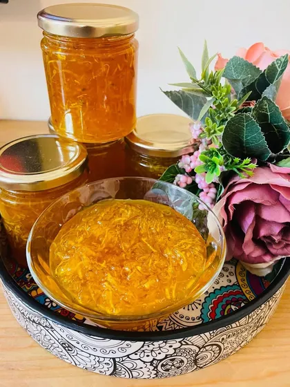 My Gujarati Chunda pickle is ready to be enjoyed. This sweet and sour grated mango pickle is a classic, perfect to pair with theplas, rotis, or just about anything. I pack it in these glass jars to keep it fresh.