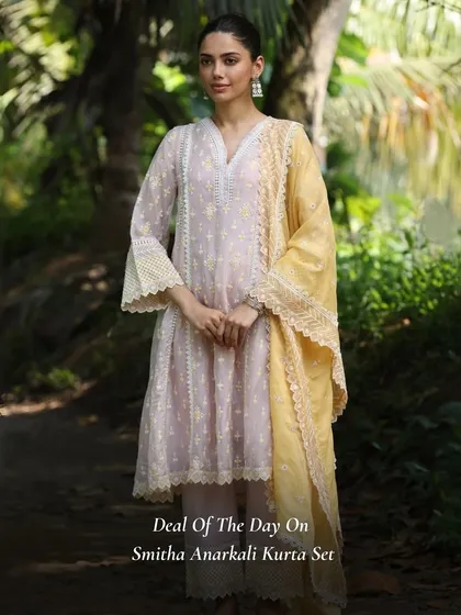 The Smitha Anarkali Kurta Set is another one of my flowy, dreamy designs. The pastel color and yellow dupatta create a soft and feminine look.