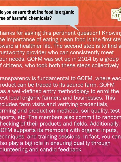 An infographic detailing how we ensure the food at the market is organic and free from harmful chemicals.