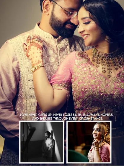 A creative photo collage from a Roka, combining a romantic close-up with artistic black and white solo portraits.