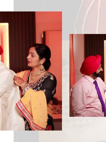 A candid photo of family members helping the groom get ready for his big day. These are the precious, unscripted moments that add emotional depth to the wedding album.