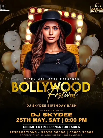 A special event poster for my own Birthday Bash, a Bollywood Festival night. It was a great night celebrating with an amazing crowd.